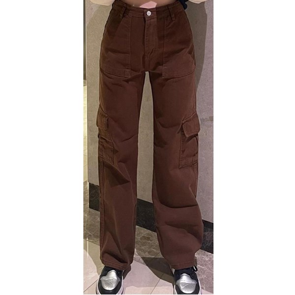 Kahverengi Wide Leg Yazlık Kumaş Kargo Pantolon