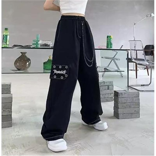 Harajuku Siyah Kuşgözlü Zincirli Kargo Pantolon
