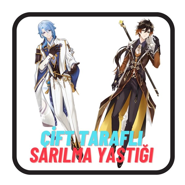 Genshin IMpact Ayato& Zhongli Çİft Taraflı Sarılma Yastık KIlıfı