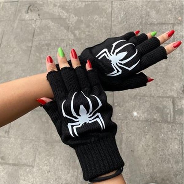 Siyah Spider Kesik Parmak Unisex Eldiven